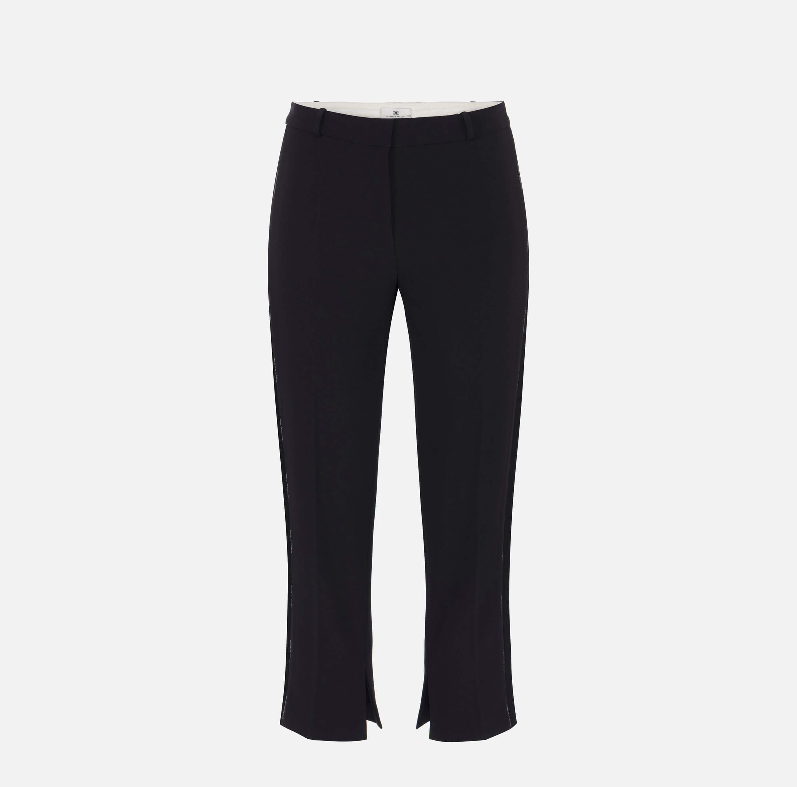 Trousers in lightweight crêpe fabric with tuxedo details