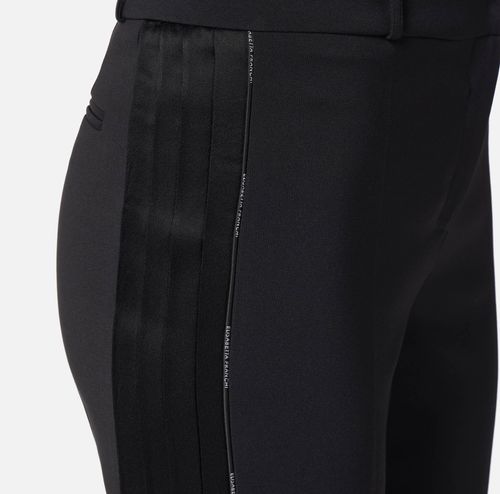 Trousers in lightweight crêpe fabric with tuxedo details