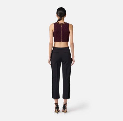 Trousers in lightweight crêpe fabric with tuxedo details