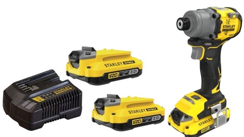 מברגת אימפקט 20V + שתי סוללות 2AH + מטען SFMCF830D2K מנוע בראשלס
