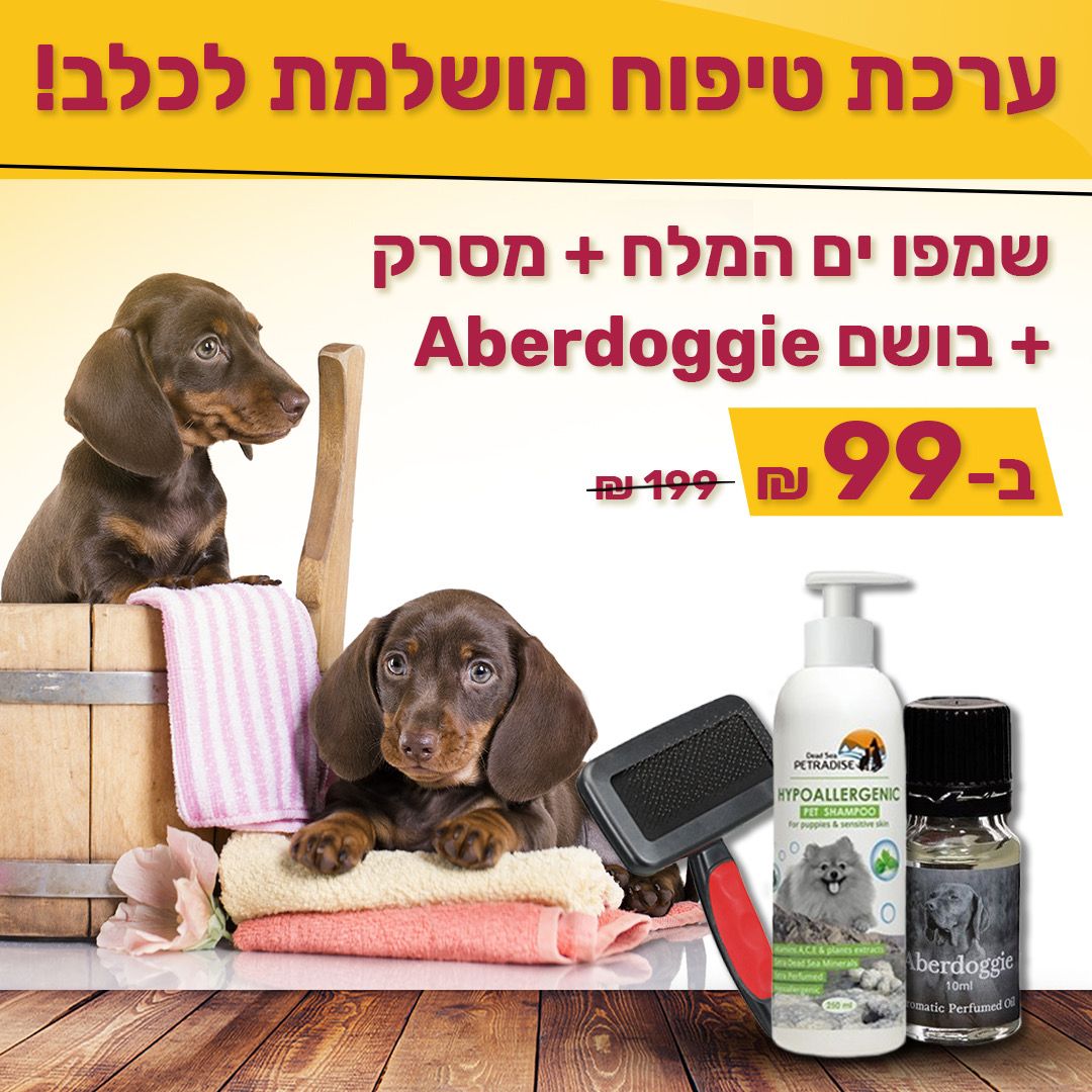 ערכת טיפוח מושלמת לכלב – שמפו ים המלח + מסרק איכותי + בושם Aberdoggie