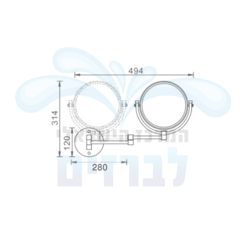 מידות מראה עגולה מתכווננת דו כיוונית חמת 801666 מגדילה פי 3 | קוטר 20 ס
