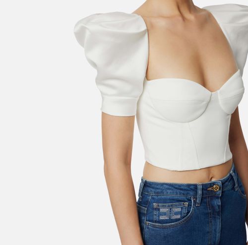 Top in crêpe and duchess satin fabrics