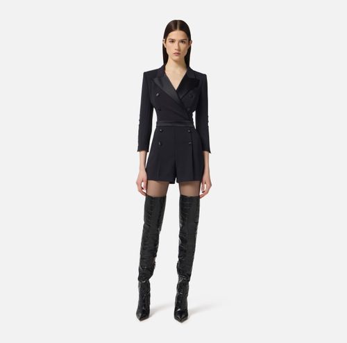 Jumpsuit in lightweight crêpe fabric with tuxedo details