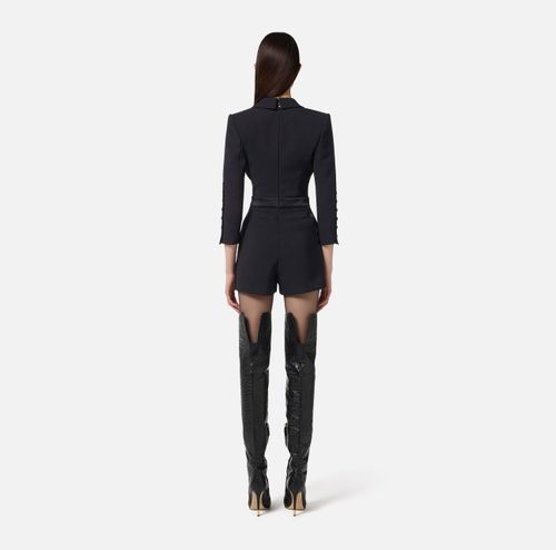 Jumpsuit in lightweight crêpe fabric with tuxedo details