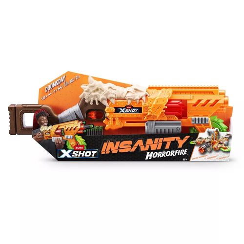 רובה חיצי ספוג לילדים מסדרת Insanity HorrorFire Reaper-X עם תוף, להב מסור מסתובב וטווח של עד 27 מ'