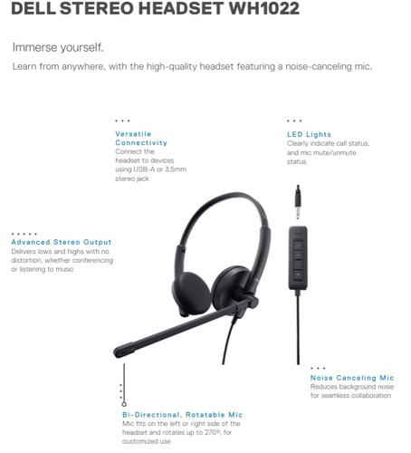 אוזניות חוטיות Dell 520-AAVV Stereo Headset WH1022