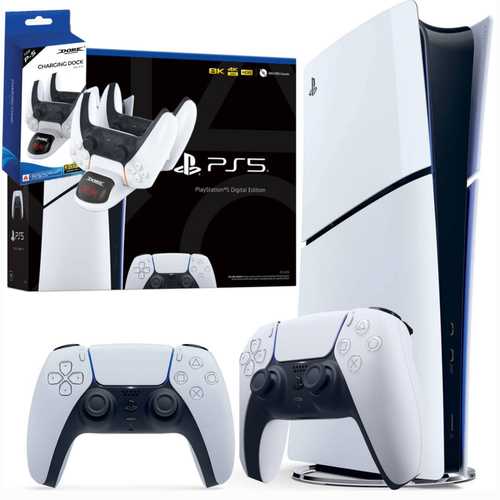 SONY PLAYSTATION 5 SLIM 1TB DIGITAL EDITION CFI-2000 CFI-2016 + 2 CONTROLLERS + DUAL CHARGING STATION