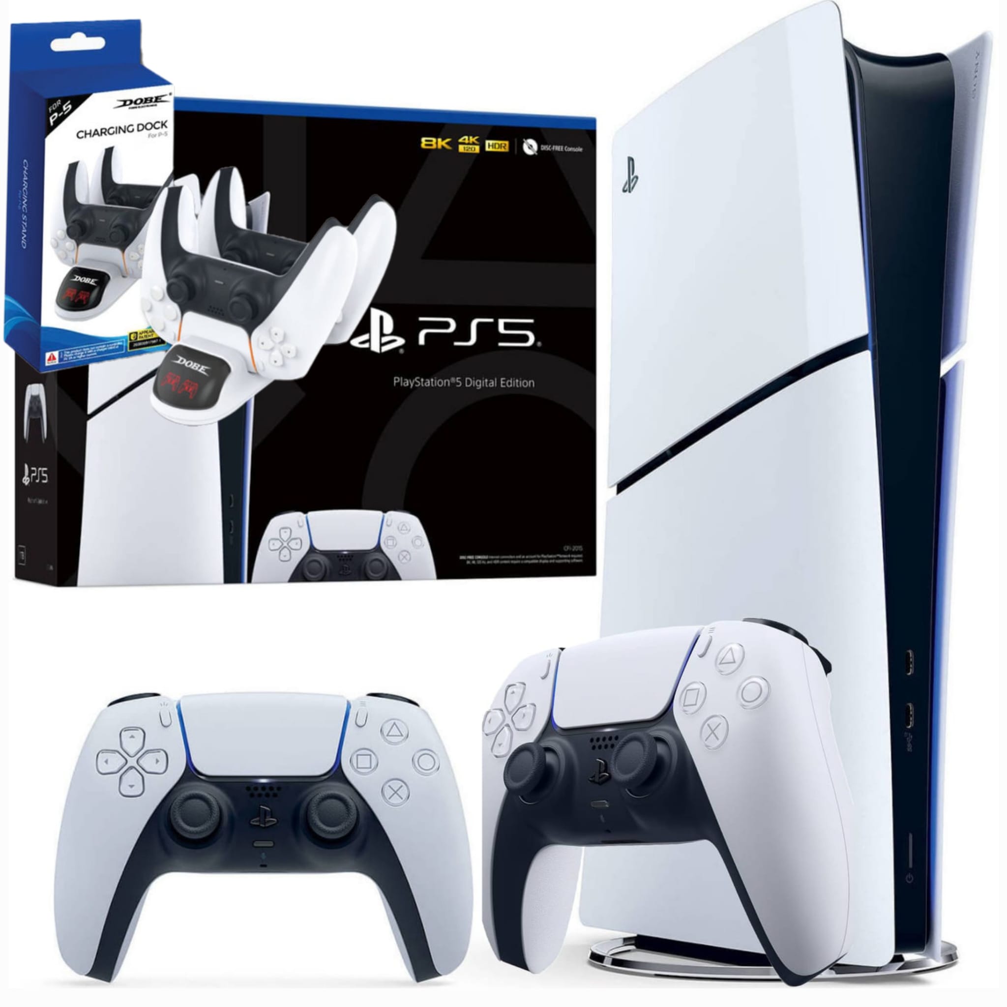 SONY PLAYSTATION 5 SLIM 1TB DIGITAL EDITION CFI-2000 CFI-2016 + 2 CONTROLLERS + DUAL CHARGING STATION