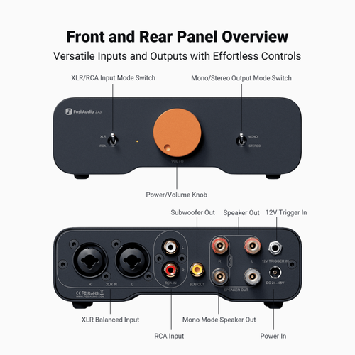 מגבר סטריאו מאוזן Fosi Audio ZA3, מגבר מונו 2 ערוצים עם שבב TPA3255