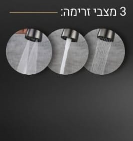 ברז מטבח נשלף 3 מבצי זרימה דגם קליר בלאק מטל (גרפיט) MYUBI