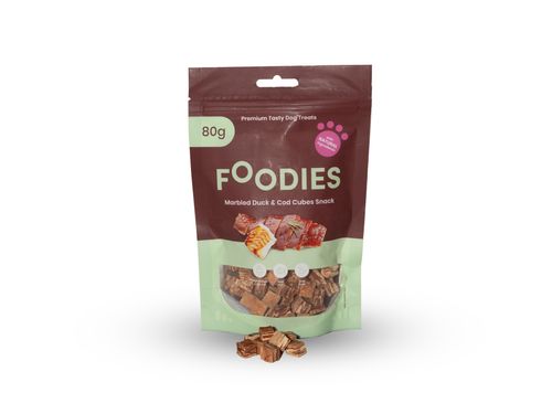 חטיף פודיס קוביות ברווז ודג קוד 80 גרם FOODIES