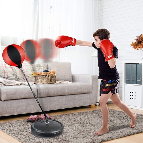 סט איגרוף עם סטנד רצפתי מתכוונן, כולל זוג כפפות ומשאבת מילוי אוויר