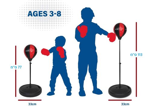 סט איגרוף עם סטנד רצפתי מתכוונן, כולל זוג כפפות ומשאבת מילוי אוויר