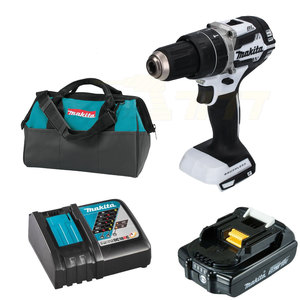 מברגה DHP484 (צבע לבן) 18v כולל מטען מהיר, סוללה 2A ותיק קטן Makita מקיטה