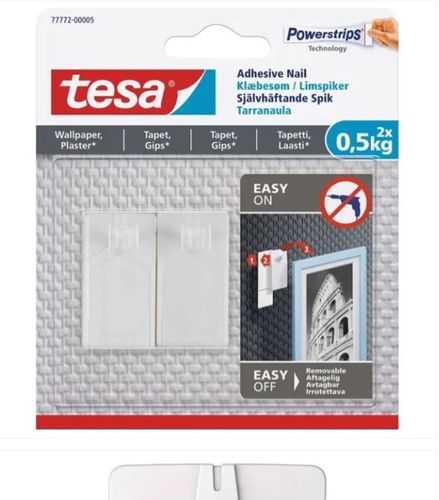 2יח מסמר לתלייה לגבס/קיר עד 0.5קג מבית TESA