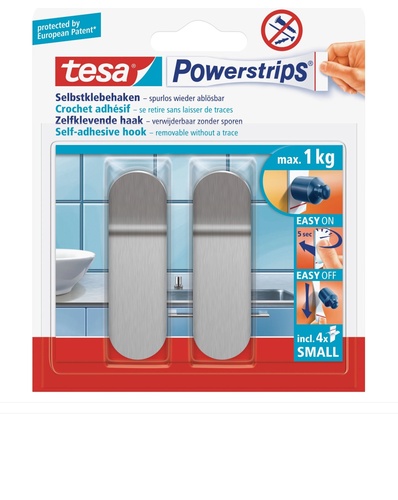 2קולבי הדבקה שטוח נירוסטה מבית TESA