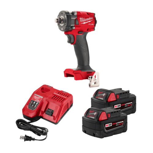 מפתח רטיטה קומפקטי 18V בראשלס דגם M18 FIW2F12 / 2855-22 FUEL REDLITHIUM-ION BRUSHLESS Milwaukee כולל שתי סוללות 5AH + מטען מהיר 