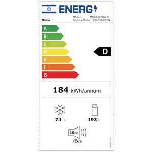 מקרר ‏מקפיא תחתון Midea HD-351RWEN ‏267 ‏ליטר מידאה