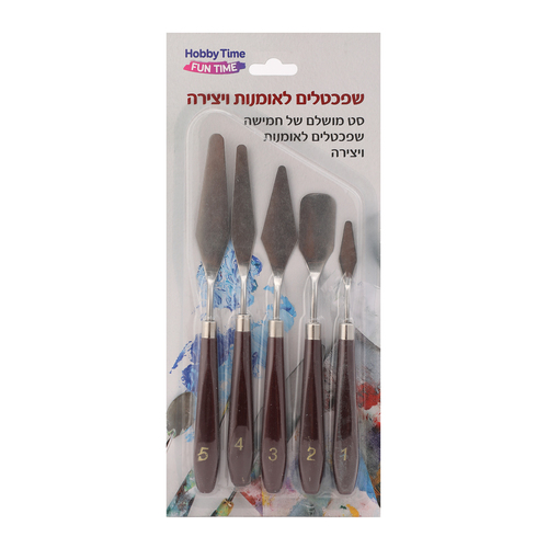 סט 5  שפכטלים מתכת ידית עץ