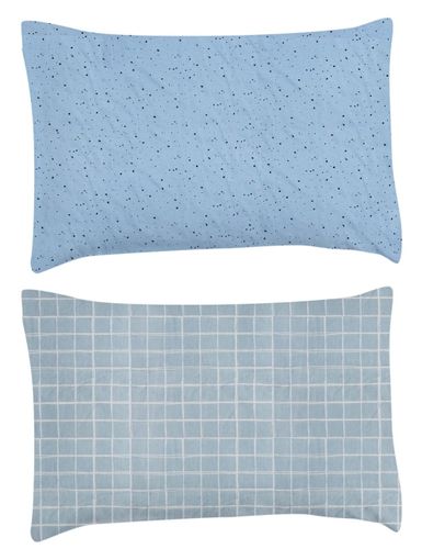 זוג ציפיות לכרית תינוק במידה 34/44 ס”מ מבד 100% כותנה - תכלת משבצות/כחול נקודות