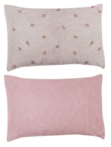 זוג ציפיות לכרית תינוק במידה 34/44 ס”מ מבד 100% כותנה - ורוד עלים/חום ענבים