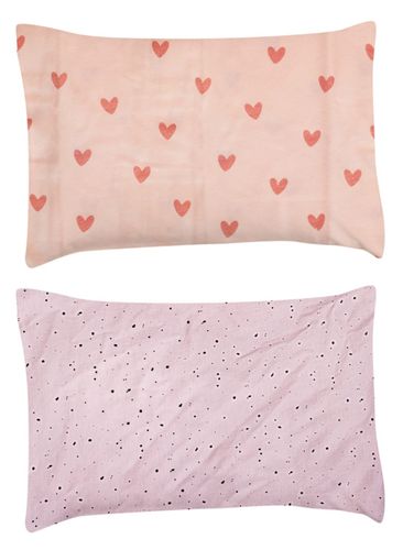 זוג ציפיות לכרית תינוק במידה 34/44 ס”מ מבד 100% כותנה - ורוד לבבות/ורוד נקודות