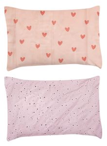 זוג ציפיות לכרית תינוק במידה 34/44 ס”מ מבד 100% כותנה - ורוד לבבות/ורוד נקודות