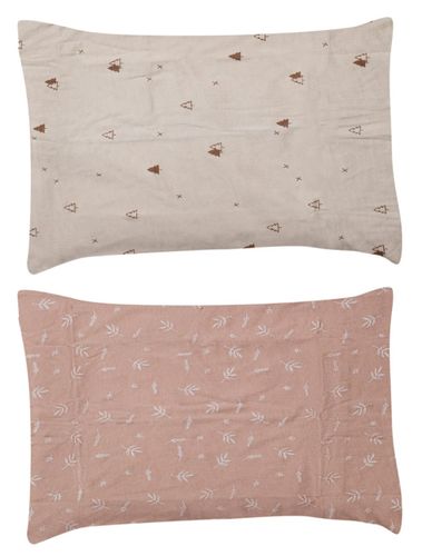 זוג ציפיות לכרית תינוק במידה 34/44 ס”מ מבד 100% כותנה - חום עלים/בז' עצים