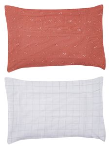 זוג ציפיות לכרית תינוק במידה 34/44 ס”מ מבד 100% כותנה - שמנת משבצות/חמרה טיפות