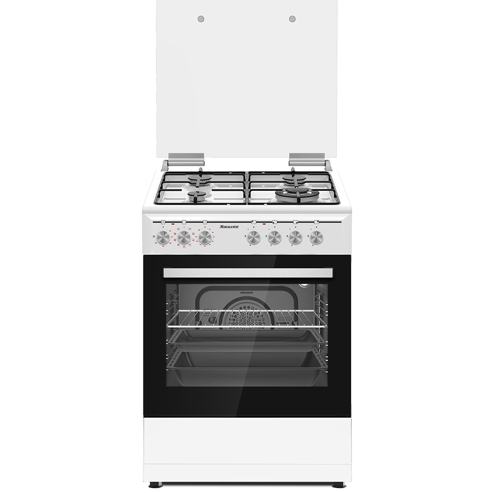 ‎ תנור משולב כיריים גז - 4 להבות Normande דגם ND-6060W - לבן