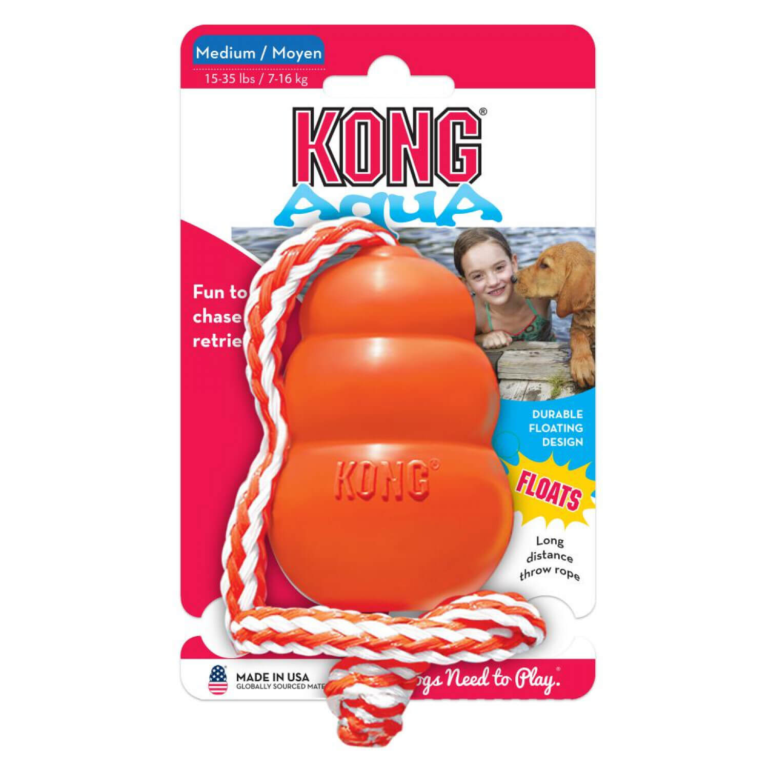 קונג צעצוע מים לכלב – מצוף עמיד עם חבל | KONG Aqua