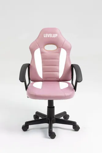 כיסא תלמיד ארגונומי LEVEL UP עם ידיות, מנגנון טלסקופי להתאמת גובה וריפוד דמוי עור רך ונעים - ורוד/לבן