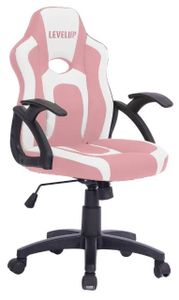 כסא גיימינג LEVEL UP SHARK ארגונומי מיוחד לילדים בגיל 6-10 עם שינוי גובה, גב נשכב וידיות - ורוד/לבן