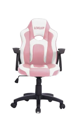 כסא גיימינג LEVEL UP SHARK ארגונומי מיוחד לילדים בגיל 6-10 עם שינוי גובה, גב נשכב וידיות - ורוד/לבן
