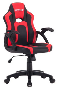 כסא גיימינג LEVEL UP SHARK ארגונומי מיוחד לילדים בגיל 6-10 עם שינוי גובה, גב נשכב וידיות - שחור/אדום