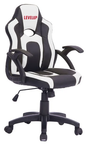 כסא גיימינג LEVEL UP SHARK ארגונומי מיוחד לילדים בגיל 6-10 עם שינוי גובה, גב נשכב וידיות - שחור/לבן