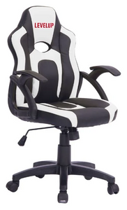 כסא גיימינג LEVEL UP SHARK ארגונומי מיוחד לילדים בגיל 6-10 עם שינוי גובה, גב נשכב וידיות - שחור/לבן