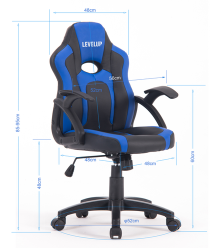 כסא גיימינג LEVEL UP SHARK ארגונומי מיוחד לילדים בגיל 6-10 עם שינוי גובה, גב נשכב וידיות - שחור/לבן