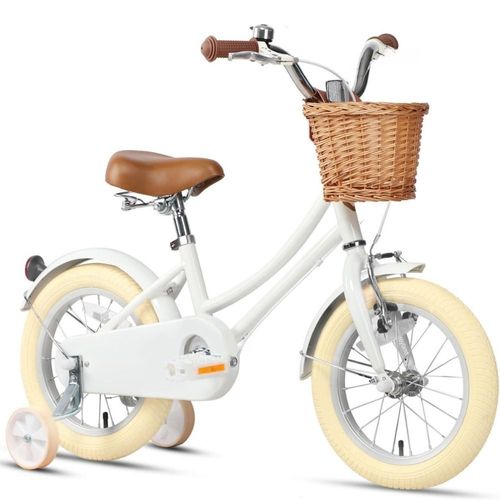 אופניים לילדים בעיצוב רטרו מושב מתכונן, פעמון וסלסילה במראה וינטג' - 16 אינץ לבן