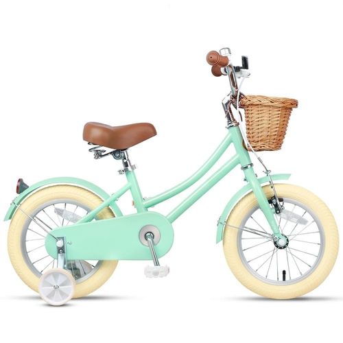 אופניים לילדים בעיצוב רטרו מושב מתכונן, פעמון וסלסילה במראה וינטג' - 14 אינץ טורקיז
