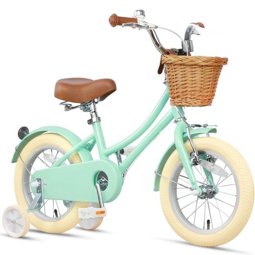אופניים לילדים בעיצוב רטרו מושב מתכונן, פעמון וסלסילה במראה וינטג' - 14 אינץ טורקיז