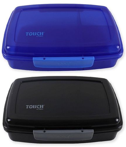 קופסת אוכל 3 תאים עם שני קליפסים לנעילה - שחור או כחול