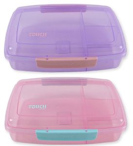 קופסת אוכל 3 תאים עם שני קליפסים לנעילה - סגול או ורוד