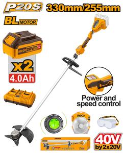 חרמש נטען 40V + זוג סוללות 4.0AH + מטען INGCO .