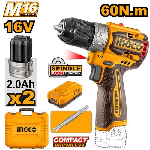 מקדחה אלחוטית קומפקטית ללא פחמים INGCO 16V 