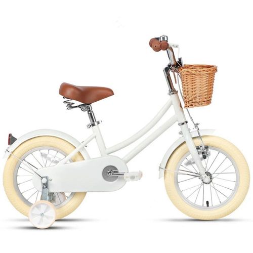 אופניים לילדים בעיצוב רטרו עם 7 הילוכים מושב מתכונן, פעמון וסלסילה במראה וינטג' - 26 אינץ לבן