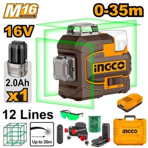 פלס לייזר תלת-ממדי אלחוטי 16V מבית INGCO כולל סוללה ומטען