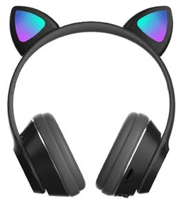 אוזניות חתול אלחוטיות BT עם סאונד באיכות HD, אורות וטעינה - שחור