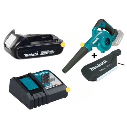 מפוח/שואב נטען מקיטה + סוללה 1.5 + מטען DUB185Z 18V כולל שק איסוף